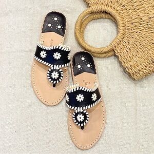 Jack Rogers Original Two-Tone Flat Sandals – Size 8 | Black & White